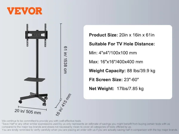 SucceBuy Height Adjustable Mobile TV Stand – Rolling Cart with Double Tray for Audio-Visual Devices