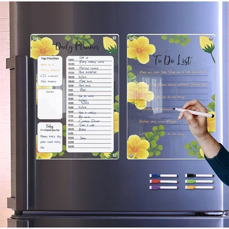 Magnetic Fridge Calendar & Weekly Planner – Reusable Transparent Dry Erase Board for Schedule, Menu & Notes