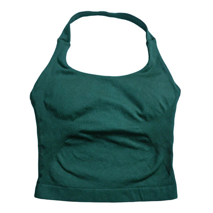 Women’s Strappy Gym Tank Top – Padded Sports Bra Backless Seamless Yoga Crop Top Halter Fitness Vest Activewear