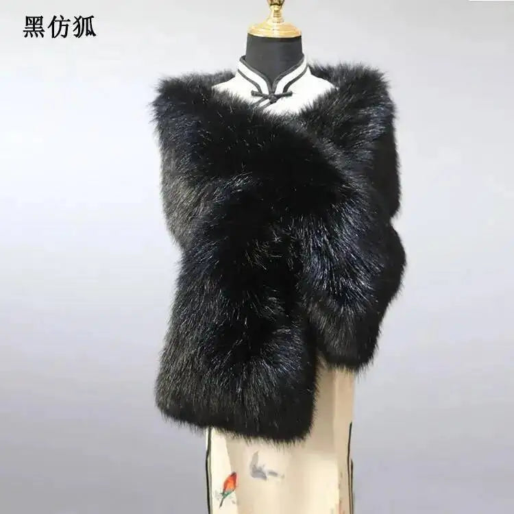 32-Color Luxury Faux Fox Fur Shawl – Women’s Plush Winter Scarf, Wrap & Cape for Wedding & Coat