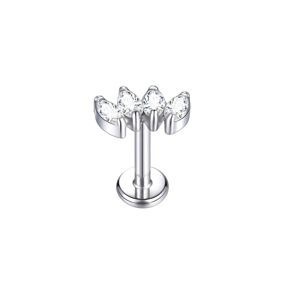 Titanium CZ Tragus & Helix Stud – Internally Threaded Labret Lip Ring Piercing Earring (1PC)