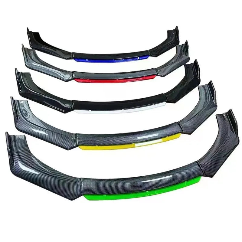 Universal Car Front Bumper Lip Spoiler Kit - 4PCS White Carbon Fiber Splitter & ABS Plastic Diffuser