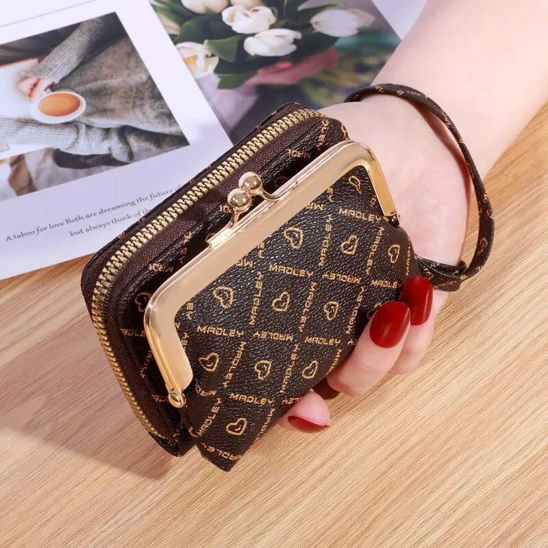 New Women’s Wrist Strap Short Wallet – Large Capacity Flower Design Coin Clip Bag with Multi Card Slots and Money Clip