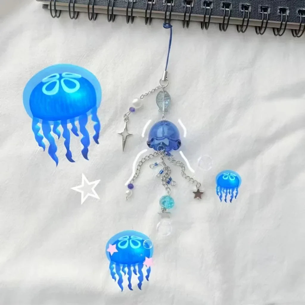 Jellyfish Phone Charm Strap & Star Keychain - Cute Ocean Blue Jellyfish Keychain