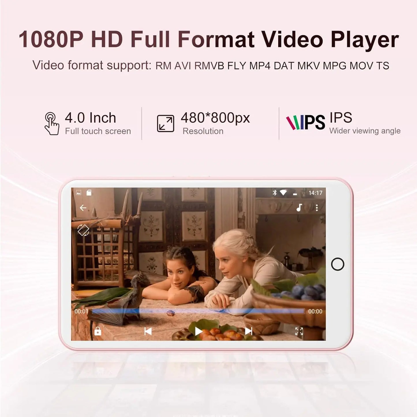 80GB MP3 Player Android 9.0 - Bluetooth, WiFi, 4.0-Inch Touchscreen, Speakers, FM Radio, eBooks, Up to 512GB Capacity