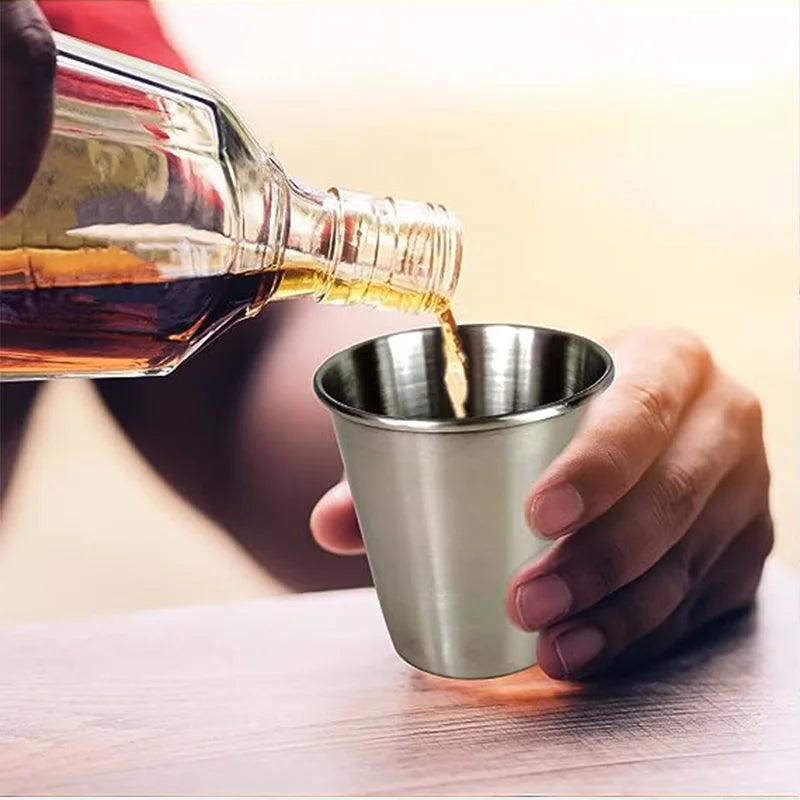 Outdoor Camping Stainless Steel Water Glass Set with Leather Case - Practical Travel Whiskey & Wine Glasses (4-piece, 30ml)