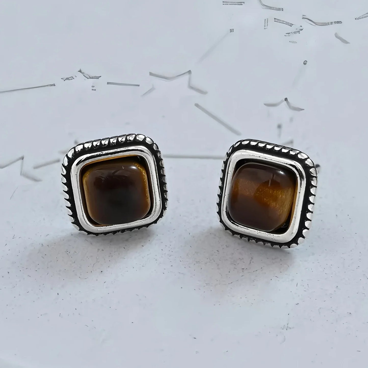 PANJBJ925 Sterling Silver Hoop Earrings - Frosted Geometric Design Fashion Jewelry Gift for Women