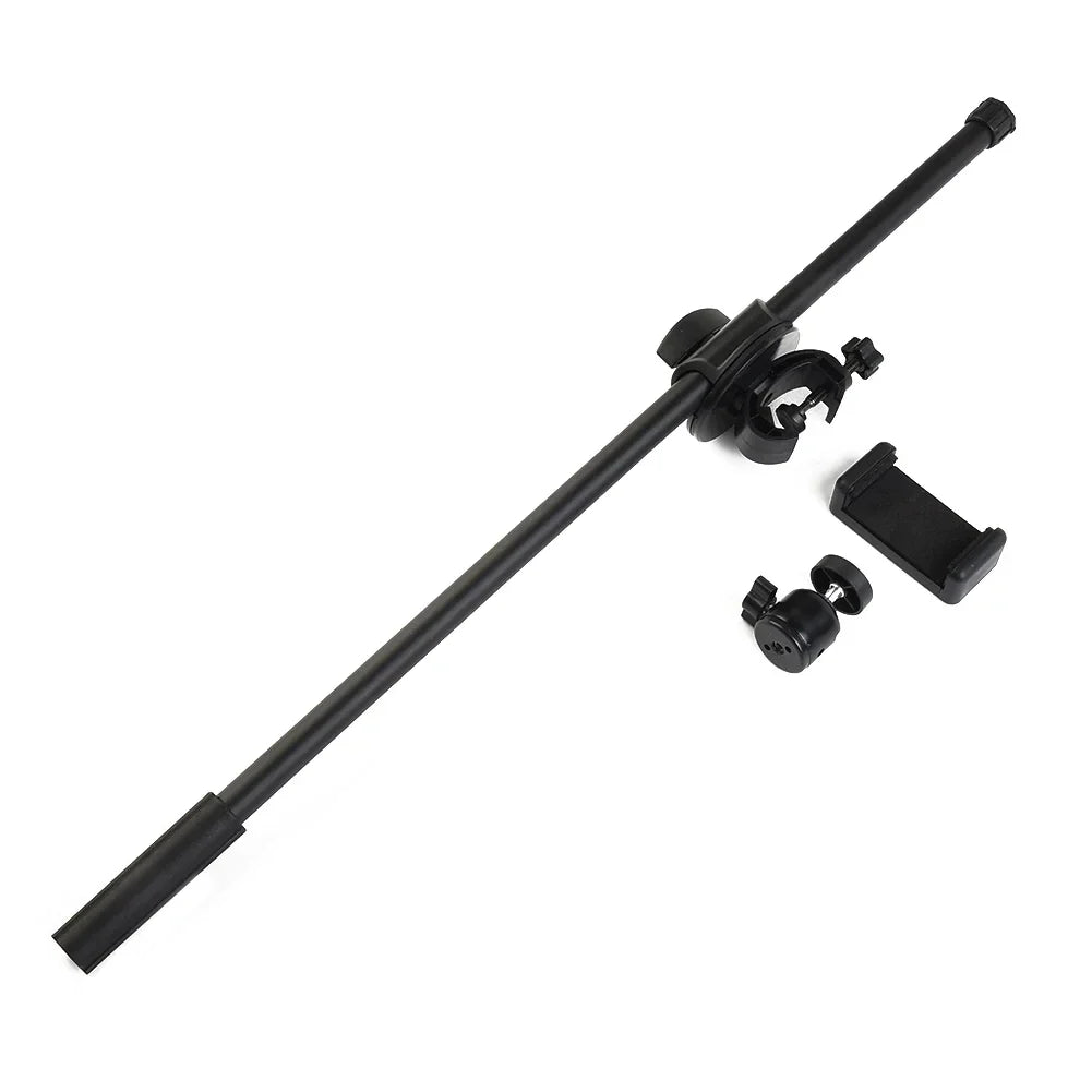 55CM Rotating Microphone Stand with Crossbar Arms - Mic Clip, Phone Holder, and Extension Bracket, Designed with 3/8" Thread Crossbar