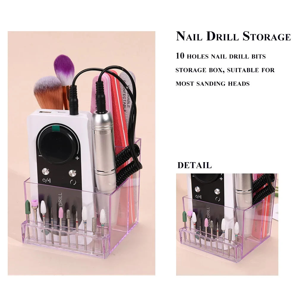 Clear Nail Drill Bit Holder - Transparent Display Box Organizer for Manicure Tools, Nail Art Accessories & Beauty Storage