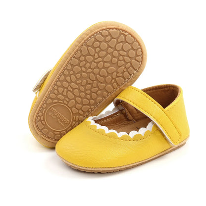 Meckior Baby Boys & Girls Shoes - Infant Leather with Rubber Sole, Anti-Slip Toddler First Walkers, Newborn Princess Crib Shoes