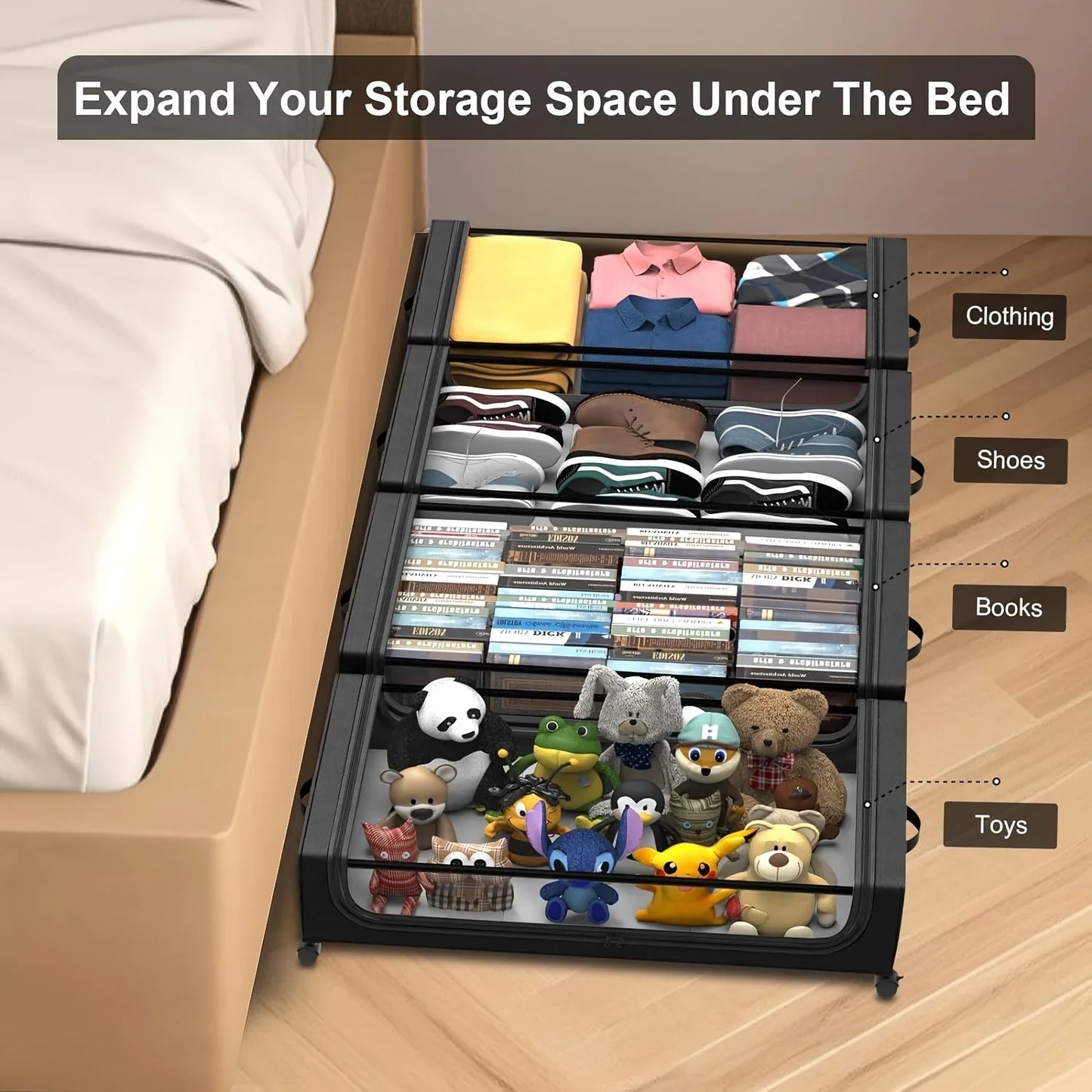 Underbed Storage Lockers with Wheels & Lids – Space-Saving Pull-Out Containers for Shoes & Clothes, Ideal for Dorm Bedrooms