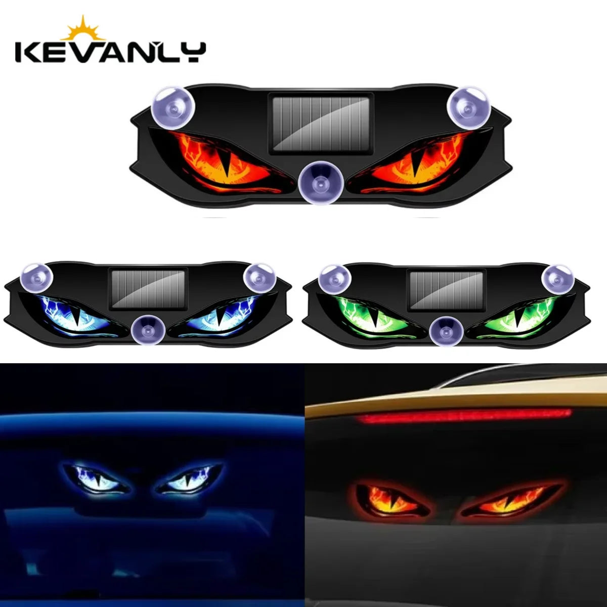 KEVANLY Solar Demon Eye Car Light - Dynamic Flashing Safety Warning & Vehicle Signal Light