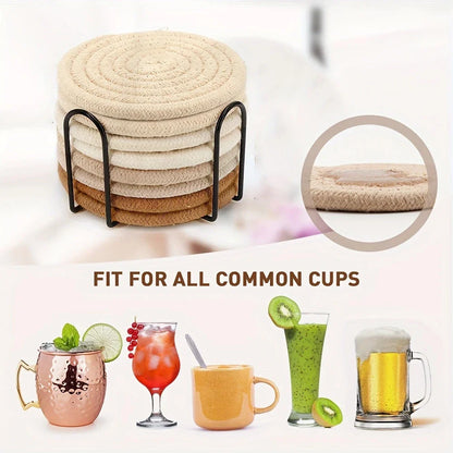 8-Piece High-Temperature Resistant Woven Coaster Set with Holder - Absorbent Cup Coasters for Coffee, Tea, and Drinks