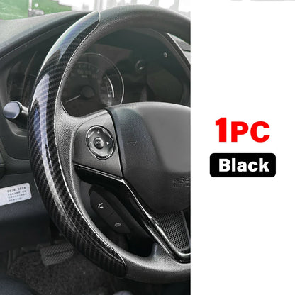 DIY Car Steering Wheel Cover — Microfiber Leather with Glossy Carbon Fiber Look