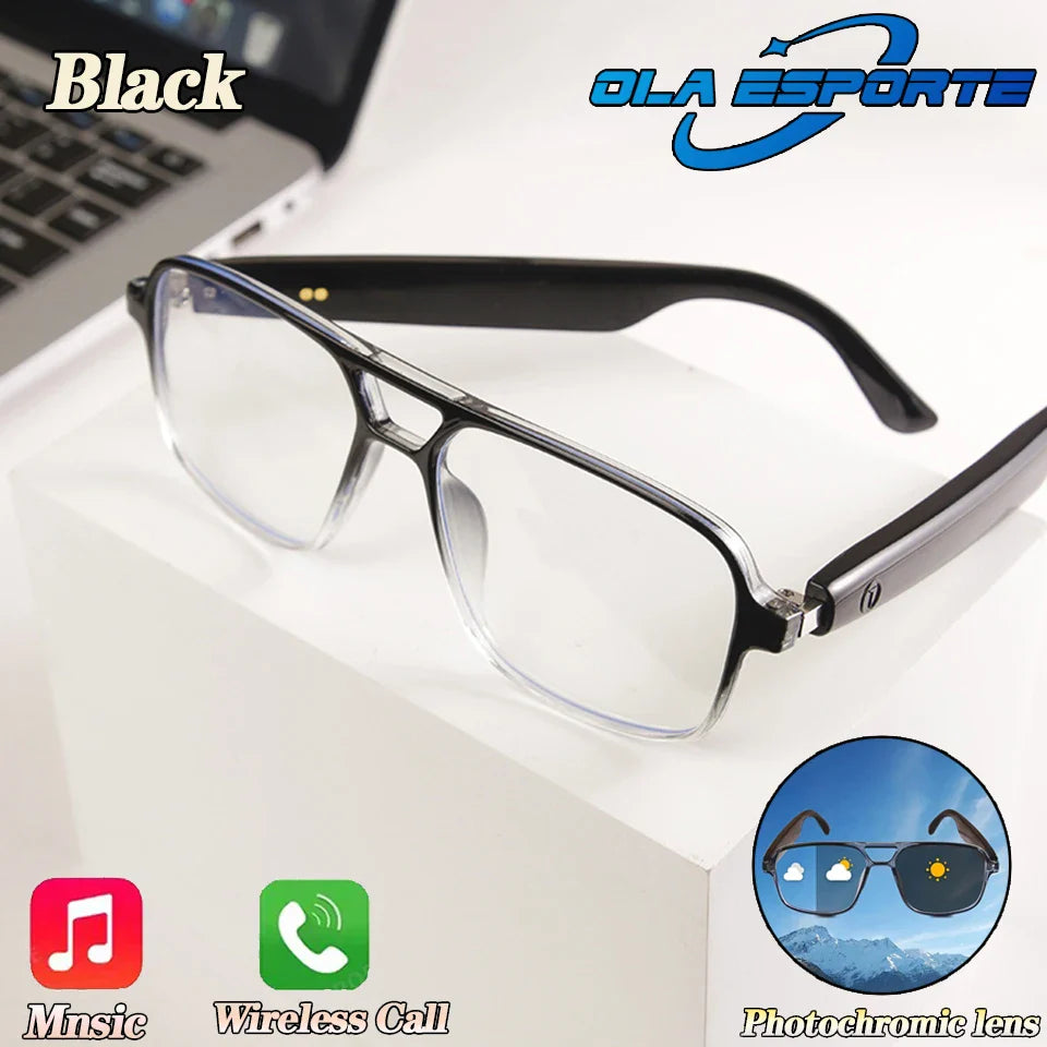 Smart Bluetooth Glasses with AI Voice Navigation – Outdoor Sports Headphones, Photochromic Lens, Waterproof & Anti-UV Sunglasses