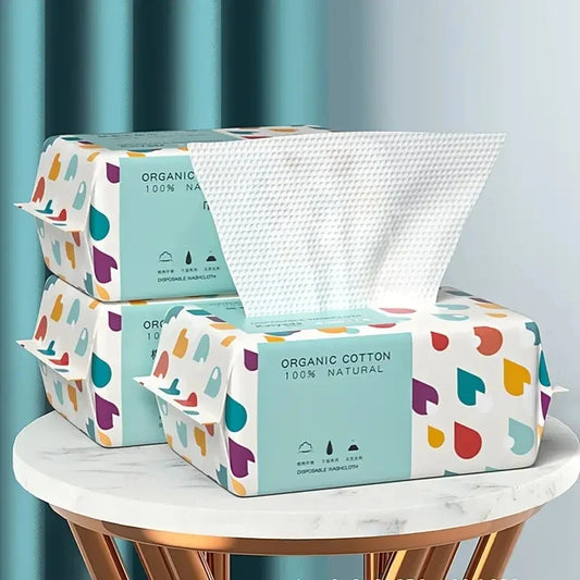 100PCS Disposable 100% Cotton Face Towels - Soft Makeup Remover Wipes for Skin Care & Dry Cleansing