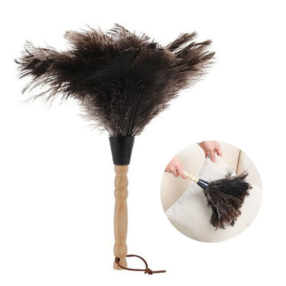Ostrich Feather Dusting Brush – Wooden Handle Anti-Static Household & Car Cleaning Duster Tool