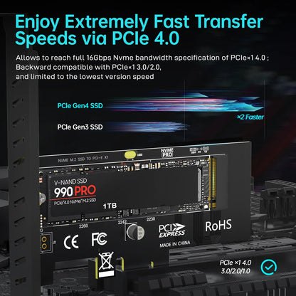 JEYI M.2 NVMe SSD to PCIe 4.0 x1 Adapter Card – 2280 PCI-E Gen4 16Gbps Expansion for Desktop PC