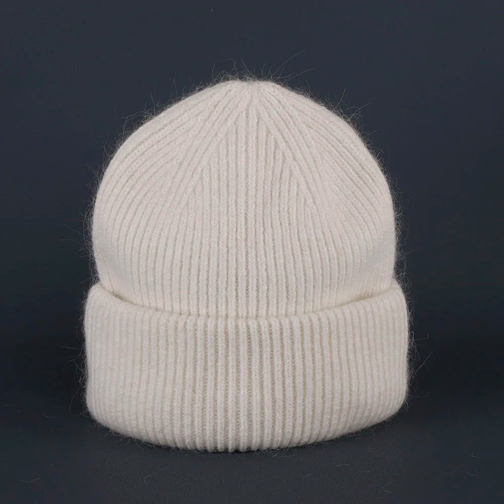 2024 Rabbit Fur Beanie – Soft Fluffy Winter Hat for Women, Angora Knitted Skullies, Warm Bonnet Knit Cap