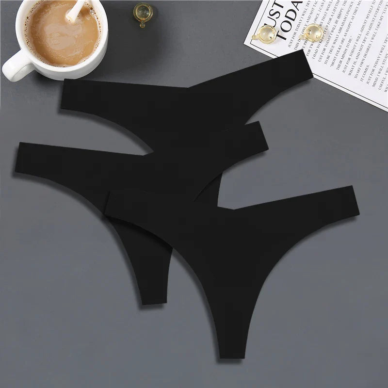 FINETOO 3PCS Women’s Ice Silk Seamless V-Waist Thongs — Low Rise Sport Panties, 10 Solid Colors, Breathable G-String