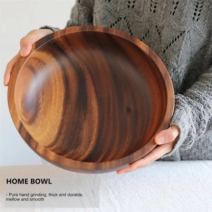 Natural Wooden Kitchen Bowl – Household Fruit & Salad Bowl with Wooden Utensils for Home & Restaurant