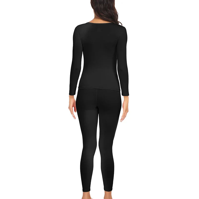 Women's Thermal Underwear Set - Fleece-Lined Long Johns Base Layer Top and Bottom, 2 Piece Set