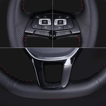 Car Steering Wheel Cover - Artificial Leather with Red Marker for Volkswagen VW Passat B5 (1996-2005), Golf 4 (1998-2004), Seat Alhambra
