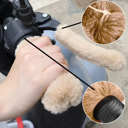 Winter Plush Handlebar Covers - Warm Non-Slip Windproof Grip Gloves for Electric Scooter, Motorcycle & Tricycle