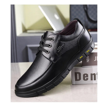 Men's Genuine Leather Casual Shoes - Soft Sole Lace-Up Loafers, Luxury Brand for Middle-Aged & Older Adults, Lightweight Dad Shoes