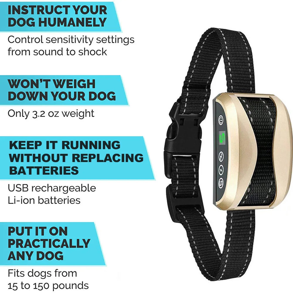 Rechargeable Anti-Bark Dog Training Collar Automatic Bark Control Device for Dog Behavior Training Adjustable No-Bark Collar Waterproof Pet Accessory
