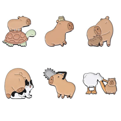 Capybara Hippo Enamel Pin Set - 3-6PCS Cute Cartoon Animal Brooch Lapel Badges for Gifts, Accessories & Collectors