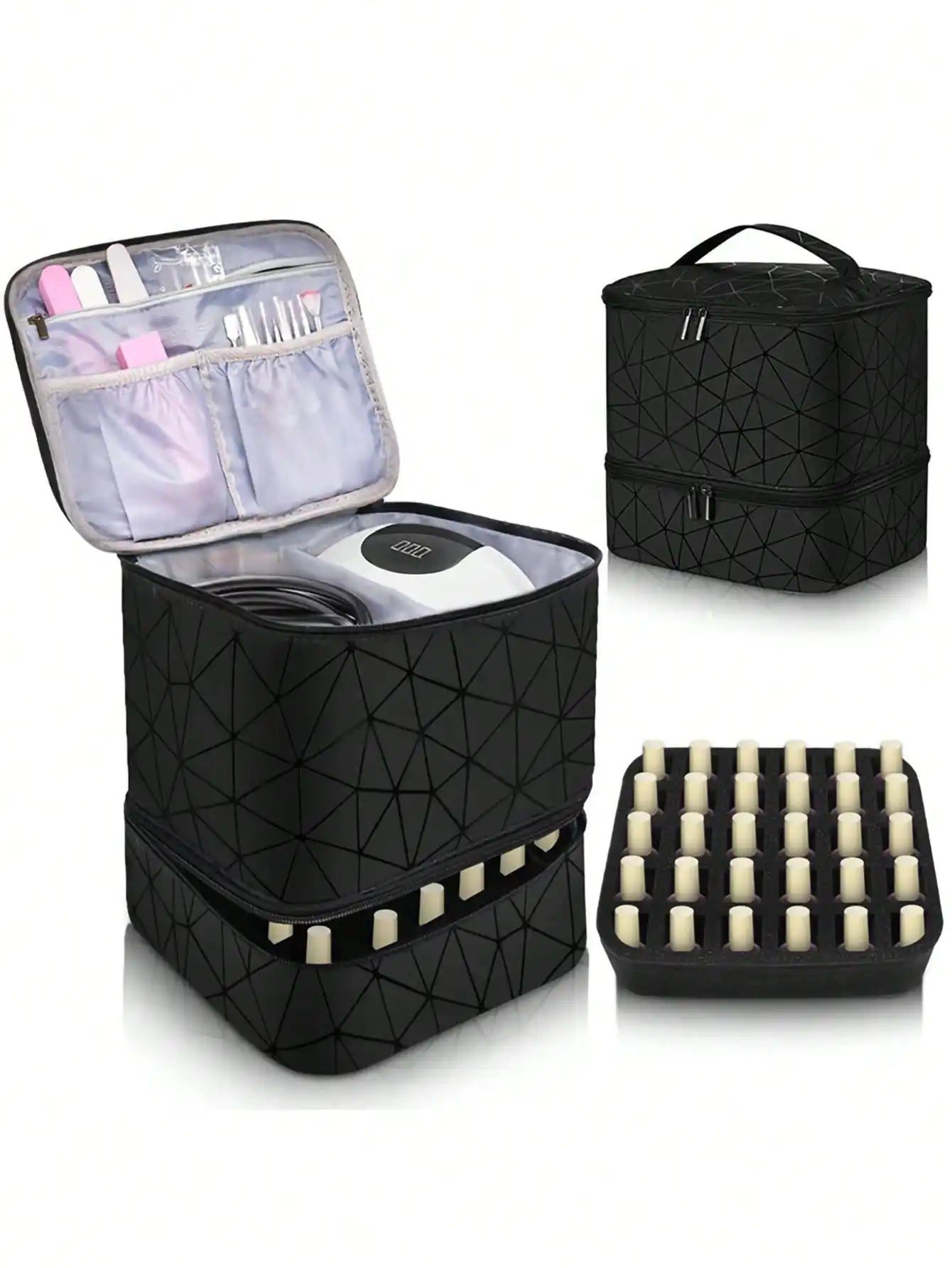 Women's Portable Double-Layer Nail Polish & Essential Oil Storage Bag – Multi-Function Organizer for Travel