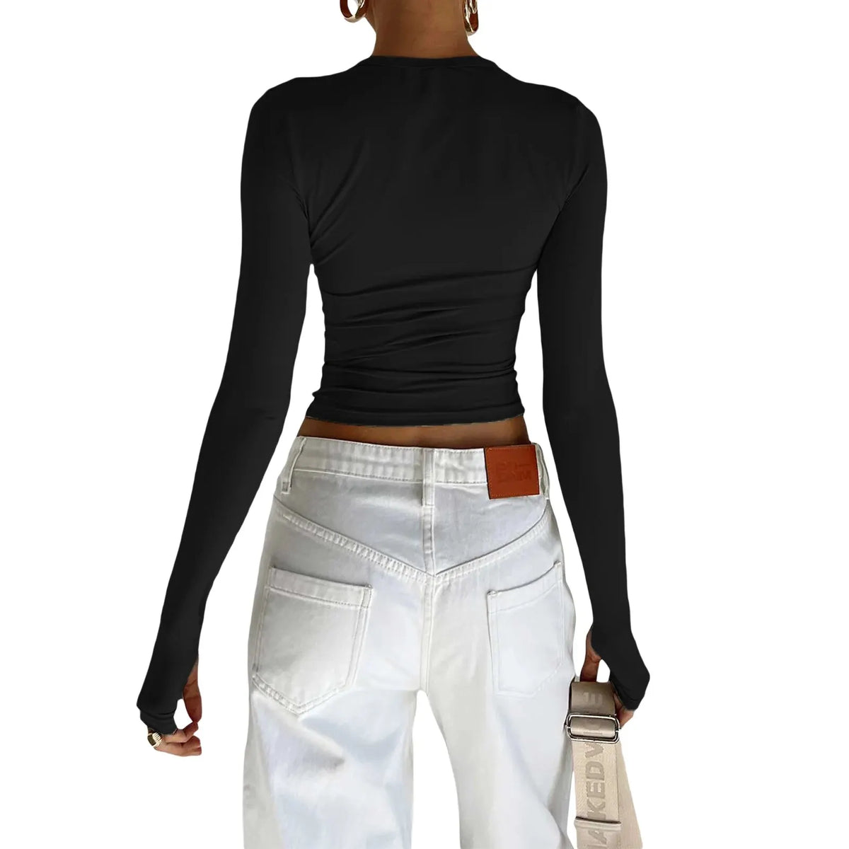 Y2K Long Sleeve T-Shirts for Women - Slim Fit, Casual Pullovers with Thumb Holes, Basic Tees for Spring and Autumn Streetwear