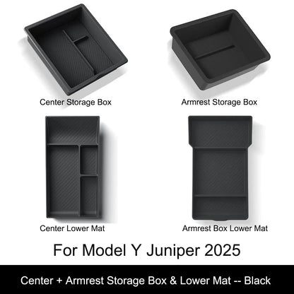 Tesla Model Y Juniper 2025 Center Console Armrest Organizer – Cup Holder & Storage Box Interior Upgrade Kit