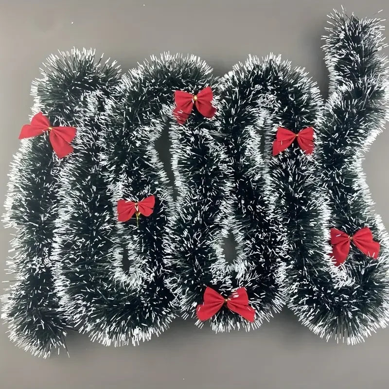 Christmas Bow Tinsel Ribbon Garland – Green Ribbon for Tree, Wreath & Holiday Decor