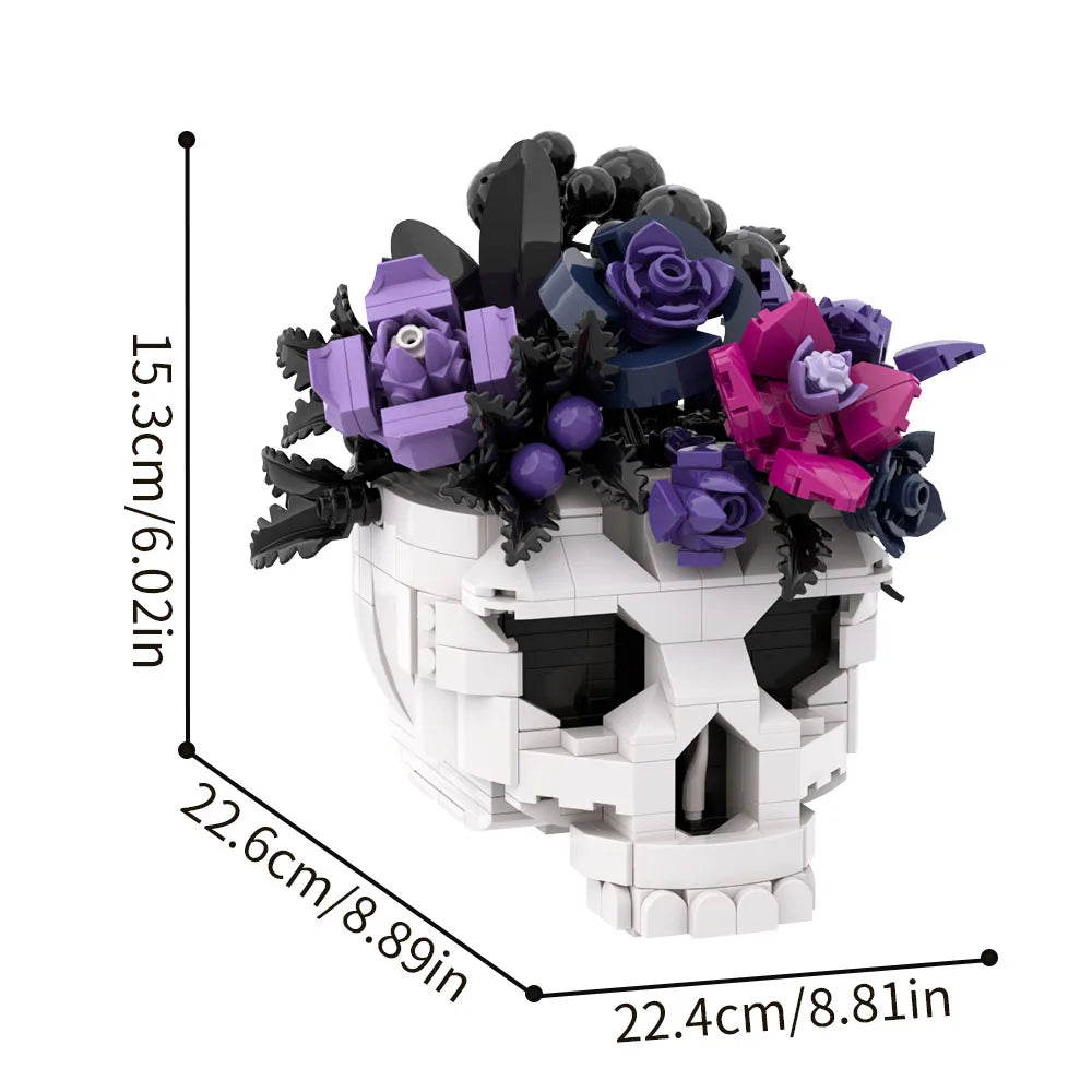 MOC Skull & Roses Bouquet Building Blocks — Gothic Crow Flower Pot DIY Toy for Kids & Gifts