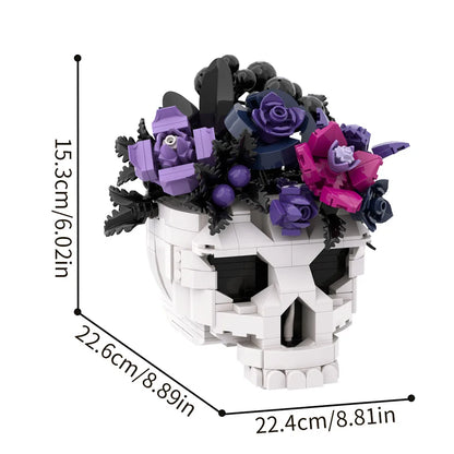 MOC Skull & Roses Bouquet Building Blocks — Gothic Crow Flower Pot DIY Toy for Kids & Gifts