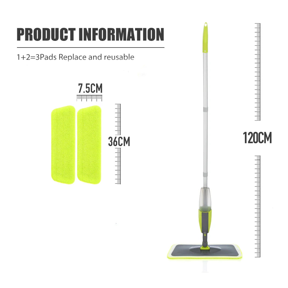 Spray Mop Broom Set — Magic Flat Mop with Rotating Head, Reusable Microfiber Pads for Home Floor Cleaning