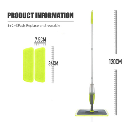 Spray Mop Broom Set — Magic Flat Mop with Rotating Head, Reusable Microfiber Pads for Home Floor Cleaning