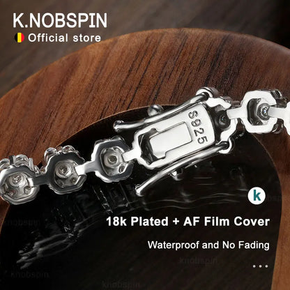 KNOBSPIN D VVS1 Moissanite Tennis Bracelet – Full Diamond, GRA Certified, 925 Sterling Silver White Gold Flower Bracelet for Men & Women