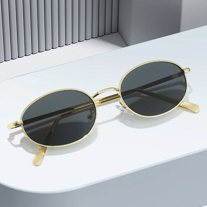 SHAUNA Retro Oval Metal Frame Sunglasses – UV400 Punk Style Shades for Women & Men