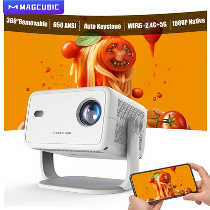 Magcubic L018 4K Android 11 Projector – 650 ANSI, Native 1080P, Auto Focus & Keystone, BT 5.2, WiFi 6, 360° Rotatable Portable Projector