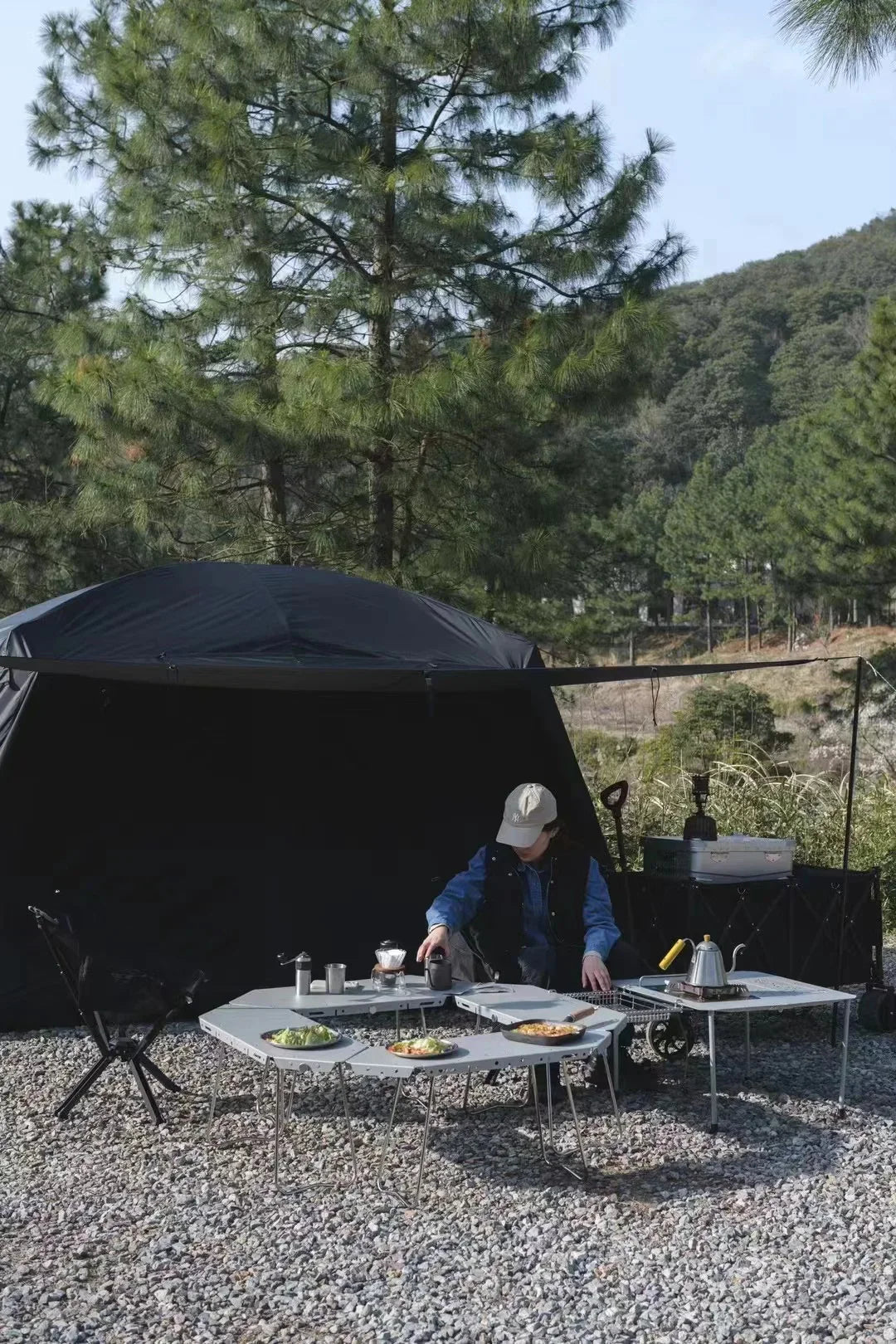 Homful Outdoor Multifunctional Stainless Steel Round Table – Foldable BBQ & Campfire Table for Camping
