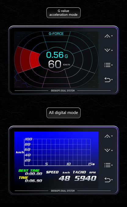XS HUD Car Gauge – Multi-Function OBD+GPS Display for Water Temp, Turbo, Oil Pressure & Oil Temp Head-Up Display