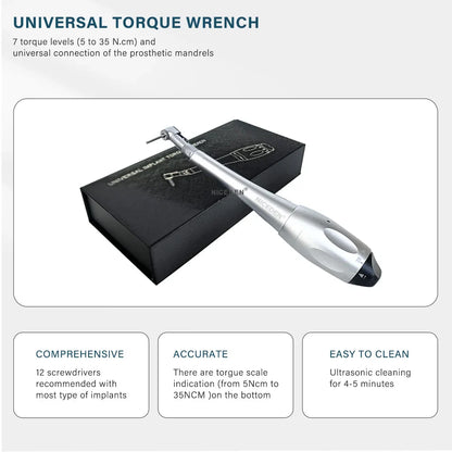 NICEDEN Dental Implant Torque Wrench - Universal Handpiece with 16 Screws & Latch Head Repair Tool