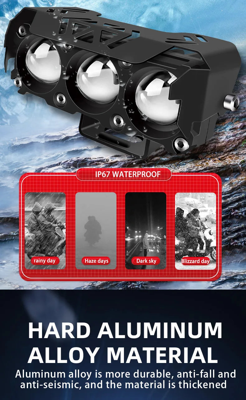 Motorcycle LED Spotlight — Dual-Color Hi/Low Beam Fog Lamp for Cars, Trucks, SUVs & UTVs, 12V/24V Mini Lens Driving Light
