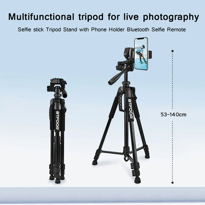 55" Aluminum Phone & Camera Tripod — Travel Self-Stand with Quick Plate Mount & Pan Head for Canon, Nikon DSLR & SLR Cameras