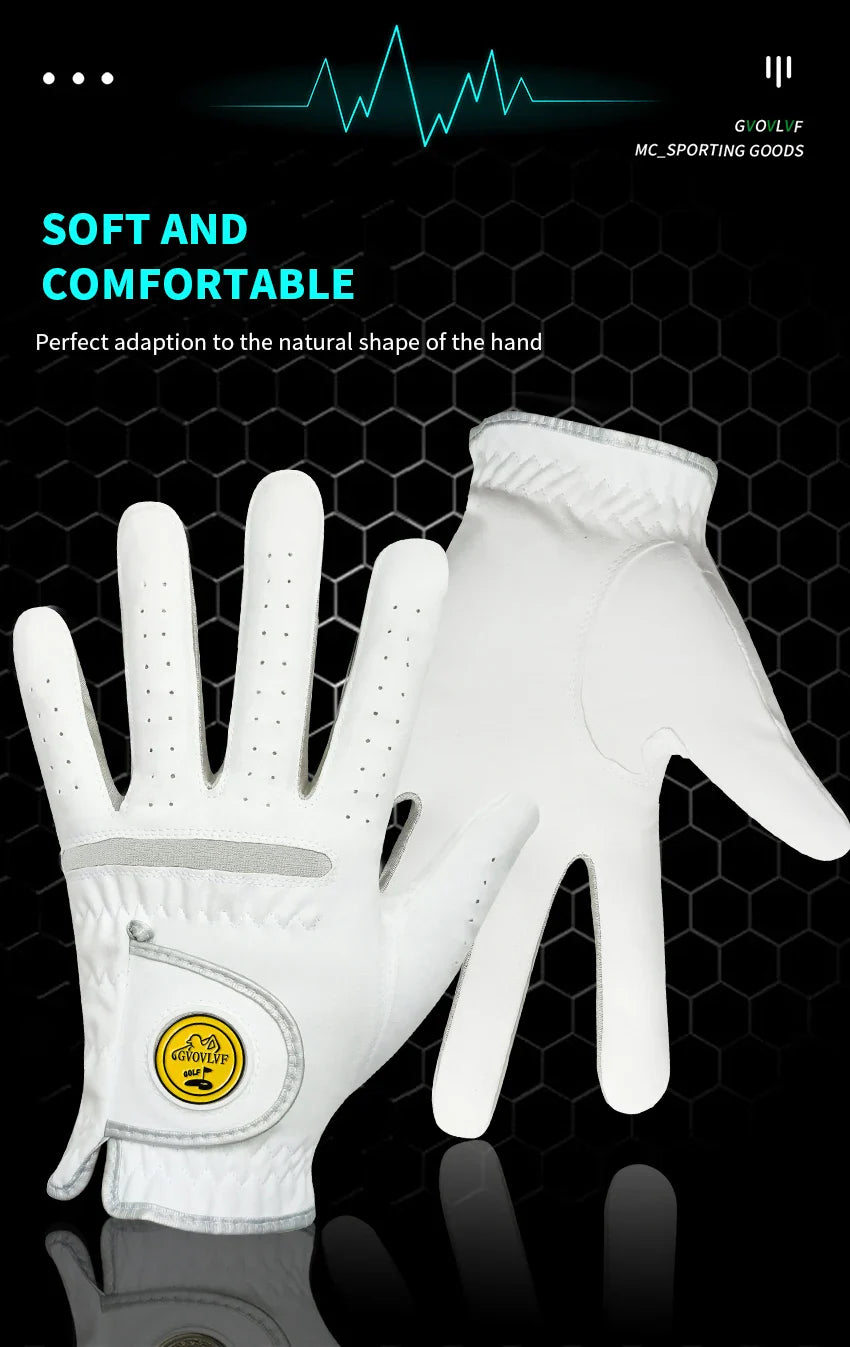 Men's Golf Glove - Breathable Micro Soft Fabric, Comfortable Fit with Magnetic Marker & Replaceable Design for Golfers