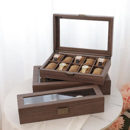 DELESYS Retro Imitation Wood Grain Leather Watch Box — Creative Gift Storage Case for Watches, Glasses & Accessories