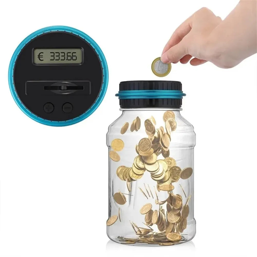 Electronic Piggy Bank Coin Counter - Digital LCD Counting Money Saving Jar for USD, EURO, Coin Storage Box - Perfect Money Gift Idea